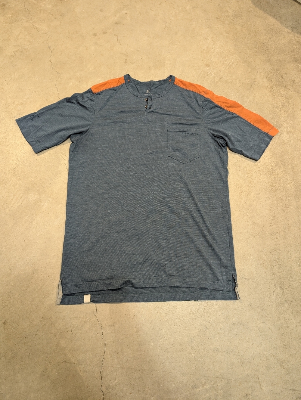 Kitsbow Men's M Merino Wool Blend Henley Flaws Blue Orange Outdoor